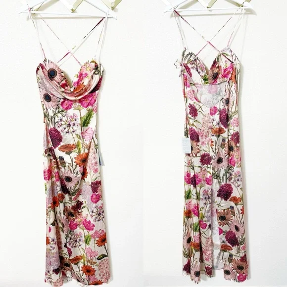 NWT Katie May Tara Gown Cowl Neck Pink Daisy Floral Maxi Dress size XL $288 MSRP - Picture 5 of 9